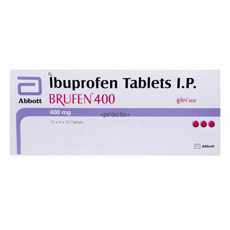 A box of Brufen 400mg tablets, a medication used to reduce fever and relieve pain.