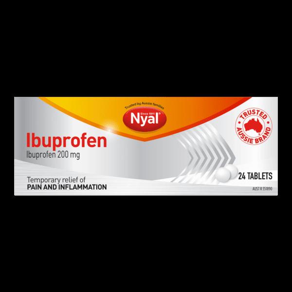 A box of Nyal Ibuprofen tablets, a medication used to relieve pain and inflammation.