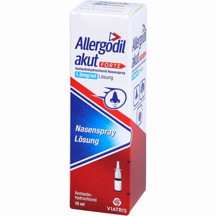 A box of Allergodil akut FORTE nasal spray, a medication used to treat allergies.