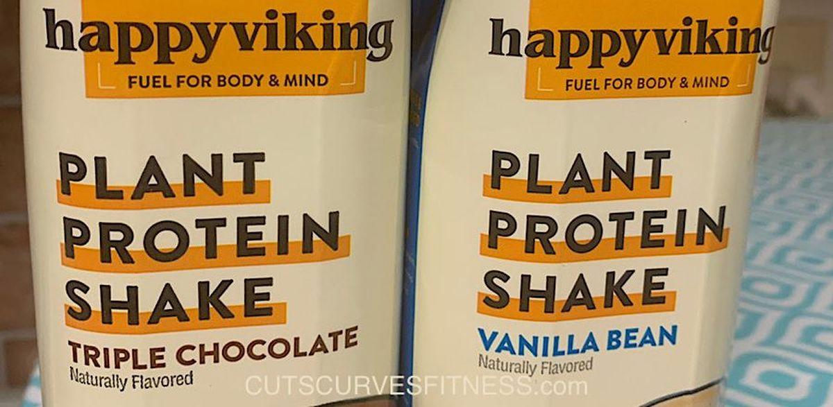 Two bottles of Happy Viking Plant Protein Shake in the flavors Triple Chocolate and Vanilla Bean.