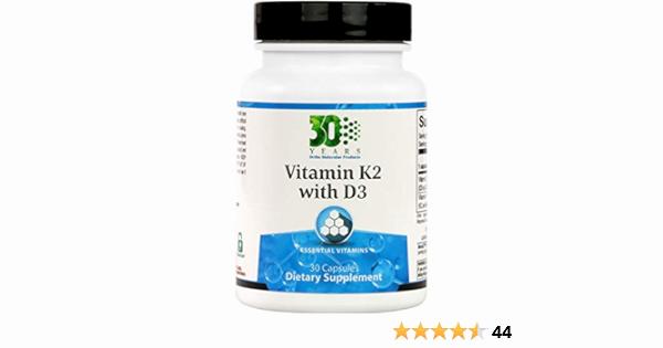 A bottle of Vitamin K2 with D3 capsules.
