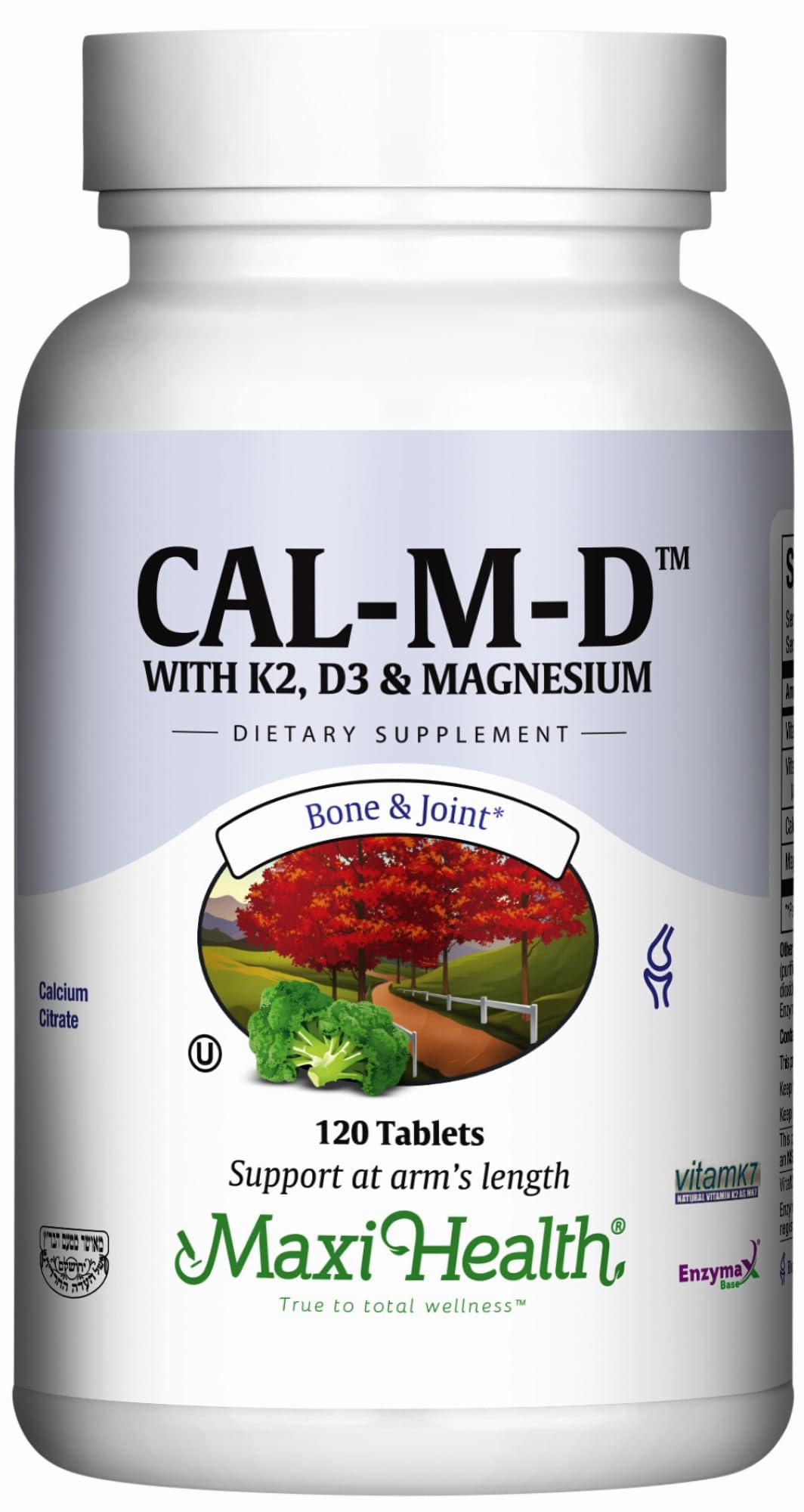 A bottle of Cal-M-D, a dietary supplement for bone and joint health.