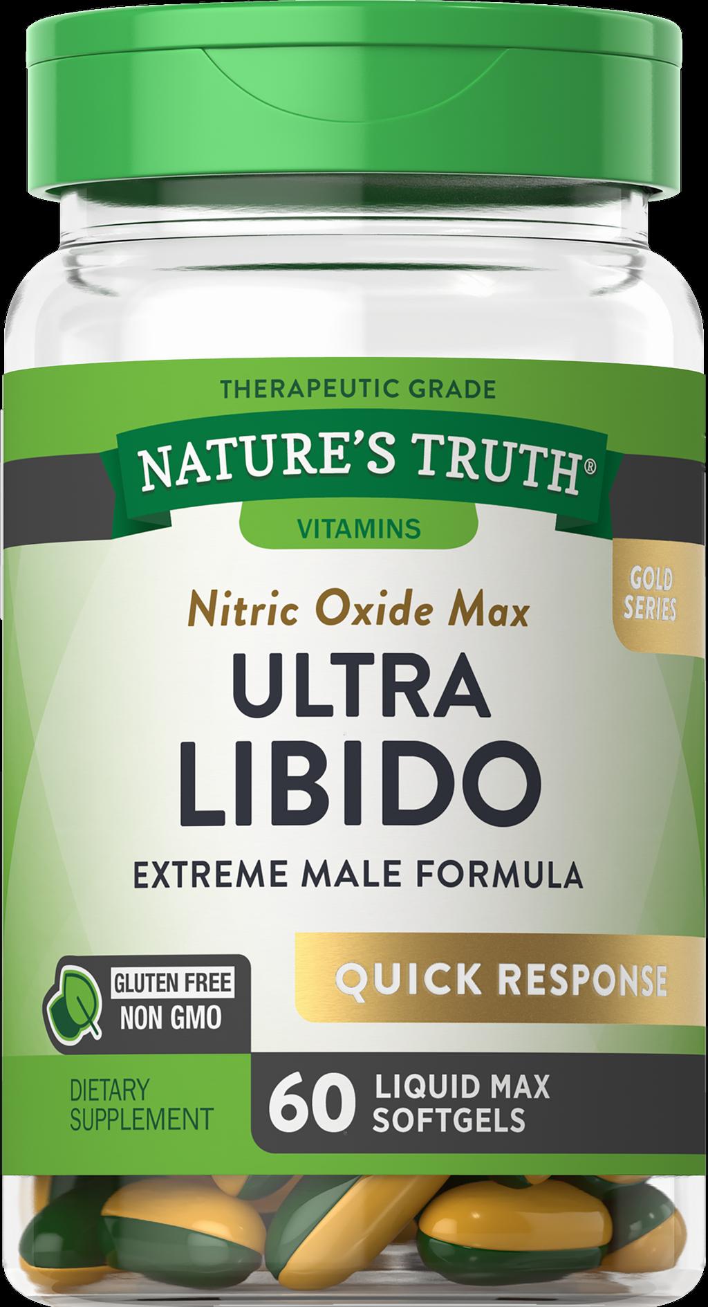 A green bottle of Natures Truth Nitric Oxide Max Ultra Libido, a dietary supplement.