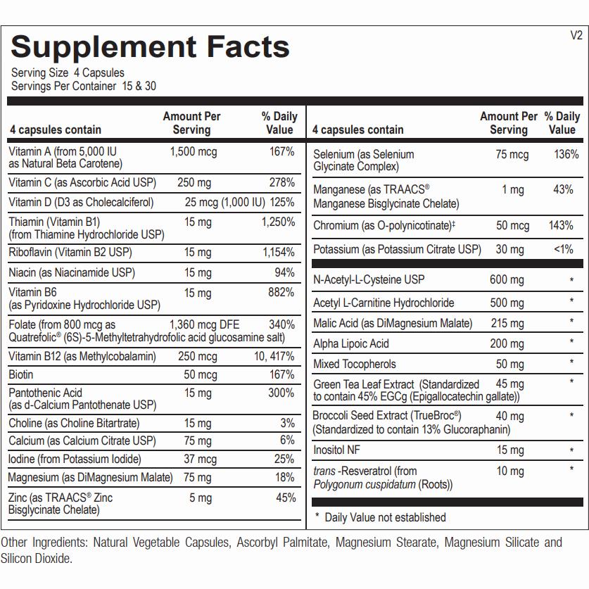 A table of nutritional facts for a dietary supplement.
