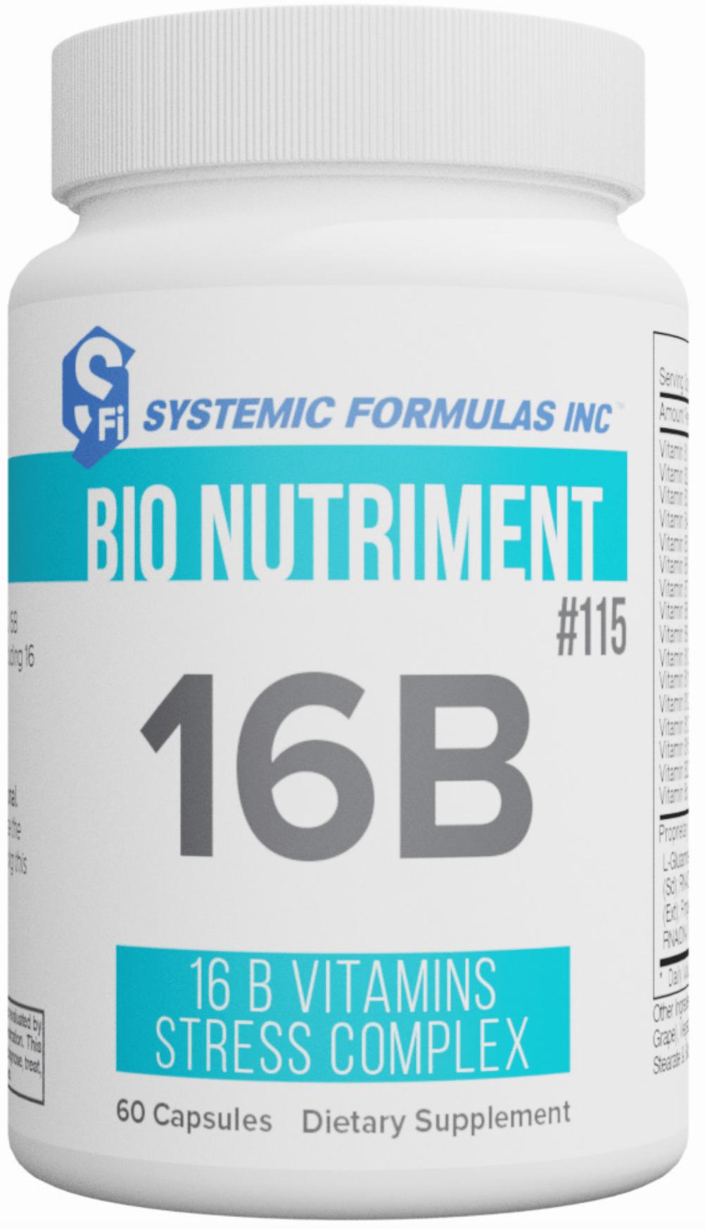 A white bottle of Bio-Nutriment 16B stress complex capsules.