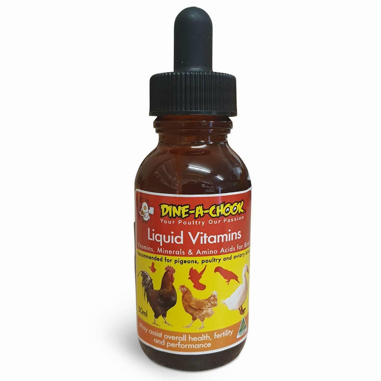 A small brown glass bottle of liquid vitamins for birds.
