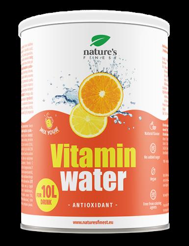 A white tub of powdered vitamin water mix with a picture of an orange and lemon on the front.