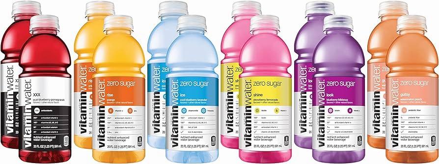 A variety of Vitamin Water Zero Sugar flavors.