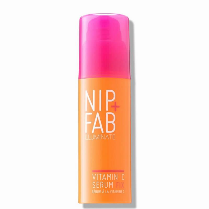 A pink and orange bottle of Nip+Fab Vitamin C Serum Fix.