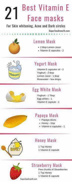 A list of 6 different face masks that use vitamin E capsules and common household ingredients.