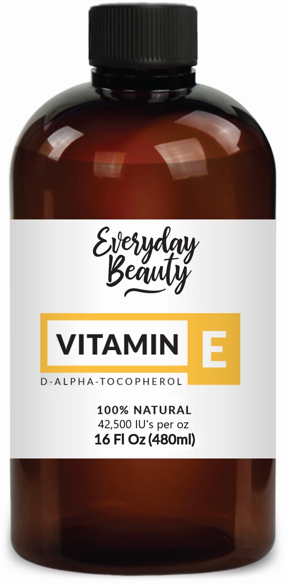 A brown bottle of Vitamin E oil with a black lid.