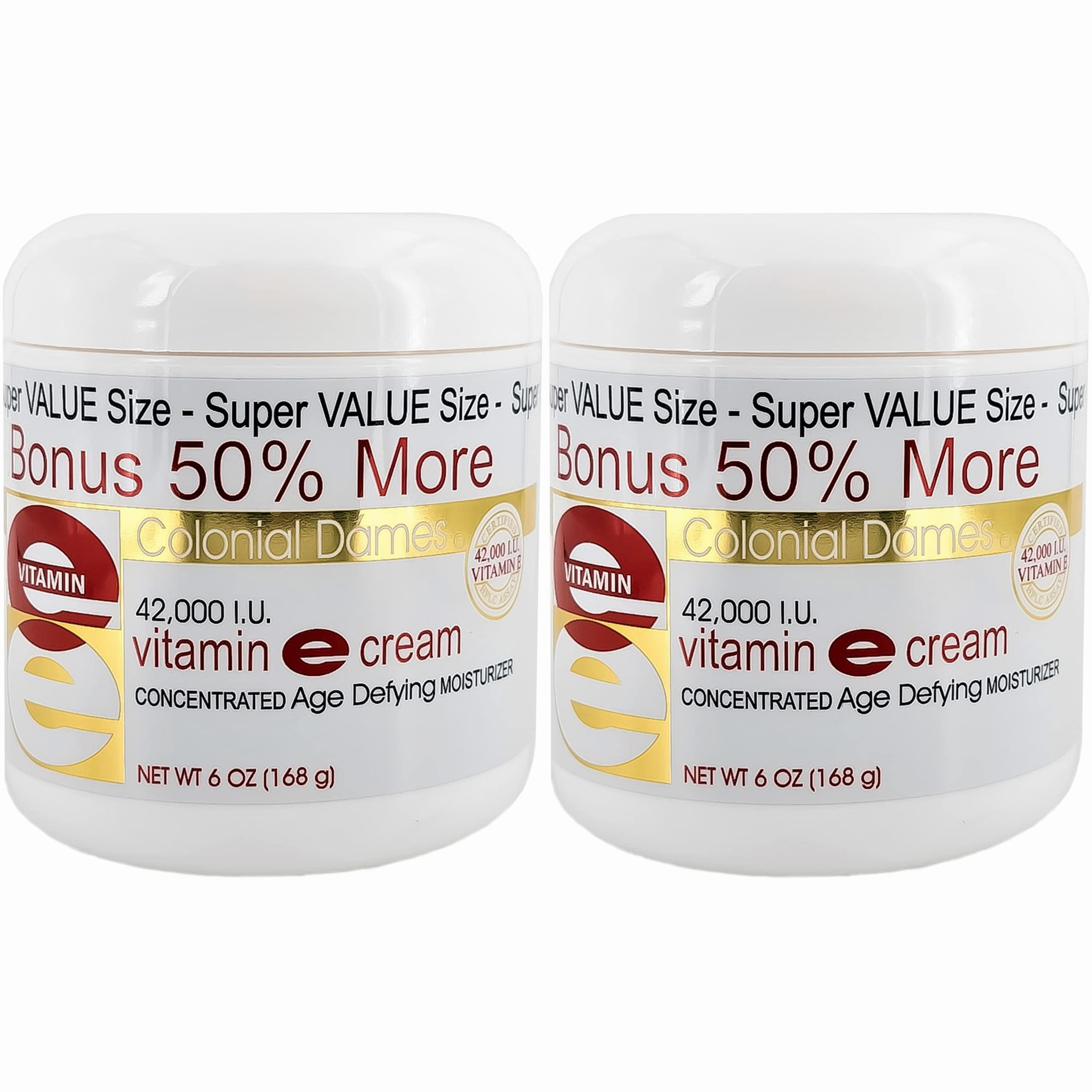 Two identical white tubs of Colonial Dames Vitamin E cream, each 6 oz.