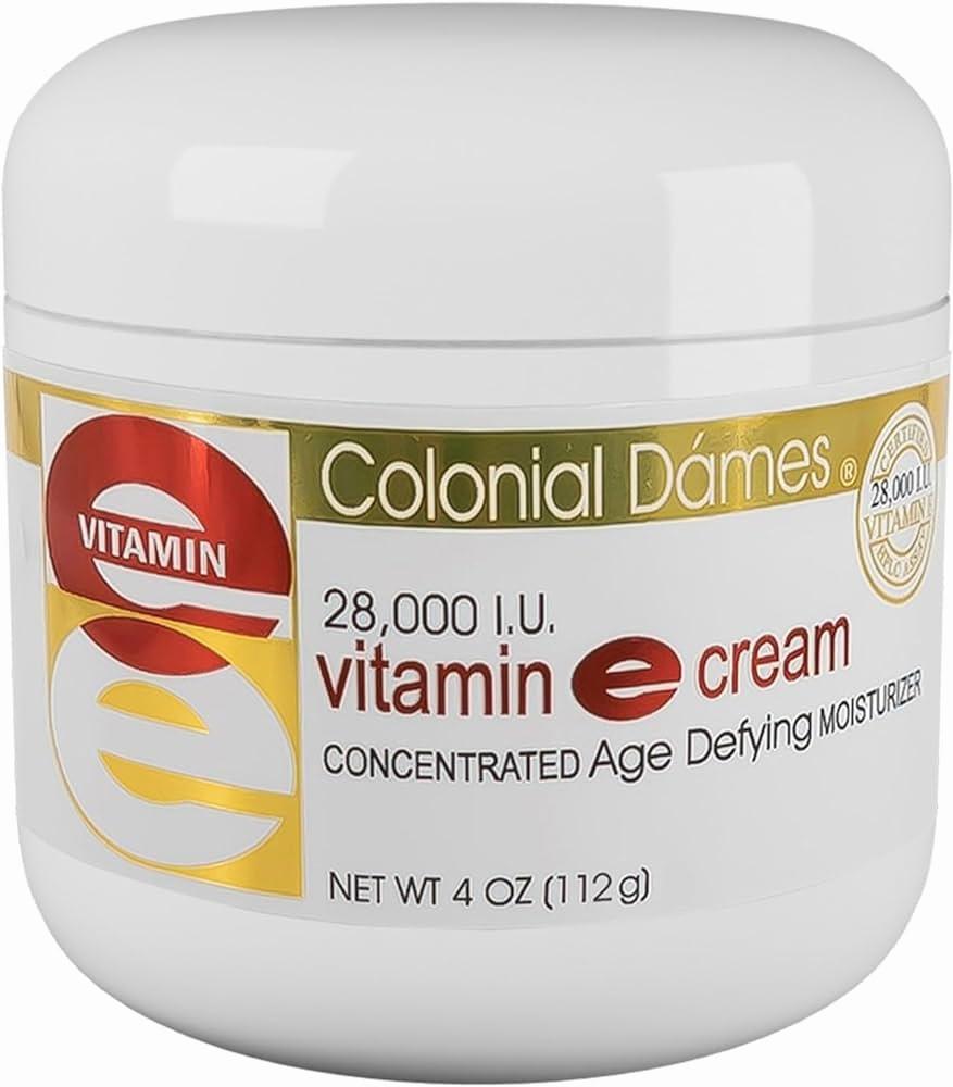 A white tub of Colonial Dames Vitamin E cream, which is a concentrated age defying moisturizer.