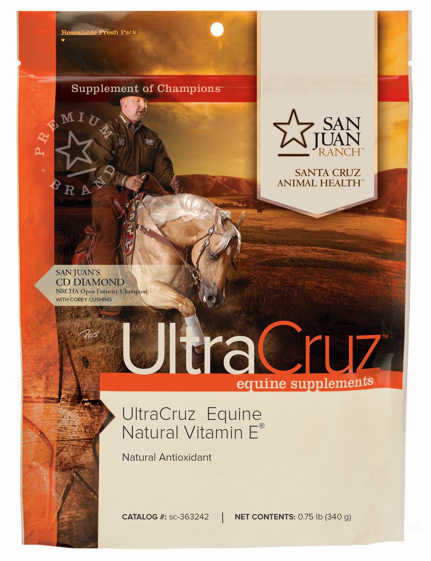 A bag of UltraCruz equine supplements, a natural vitamin E and antioxidant.
