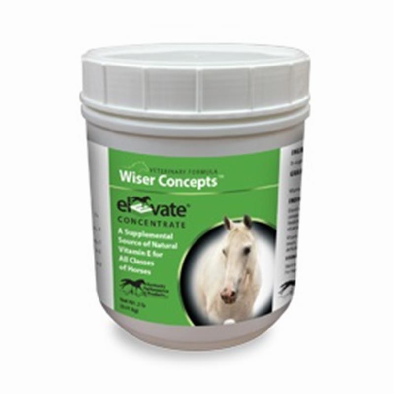 A white tub of equine vitamin and mineral supplement with a green label that has a photo of a white horse on it.