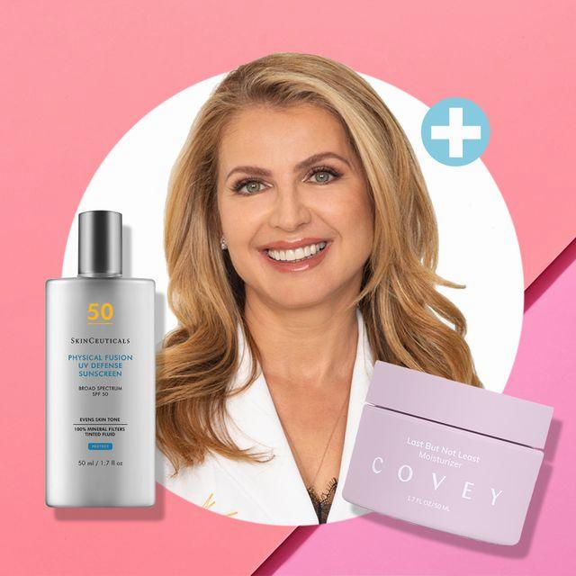 An image of two skincare products with a woman smiling in the background.