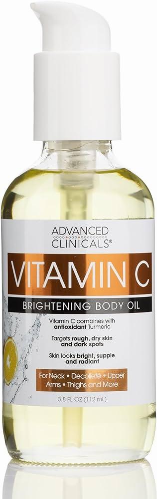 A bottle of Advanced Clinicals Vitamin C Brightening Body Oil.