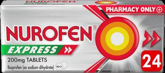 A box of Nurofen Express 200mg tablets, a pharmacy-only medicine for pain relief.