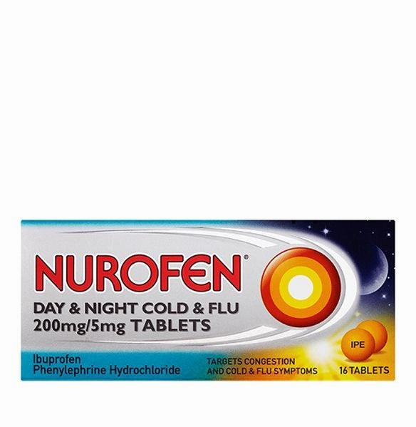 A box of Nurofen Day & Night Cold & Flu tablets.