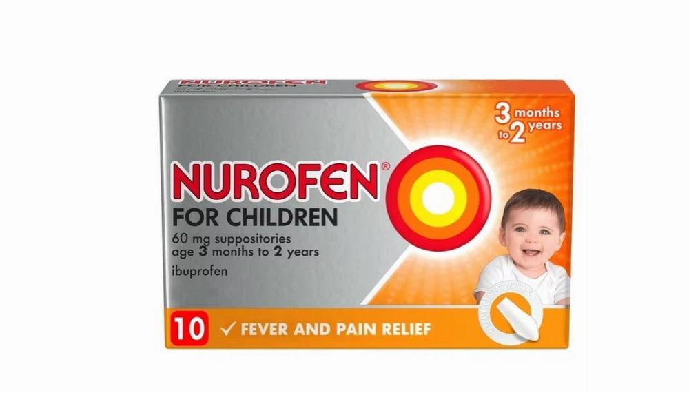 A box of Nurofen suppositories for children aged 3 months to 2 years.