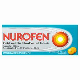 A box of Nurofen Cold and Flu tablets, a medication used to relieve the symptoms of colds and flu.