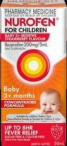A box of Nurofen for Children, a strawberry-flavored ibuprofen oral suspension for babies 3 months and older.