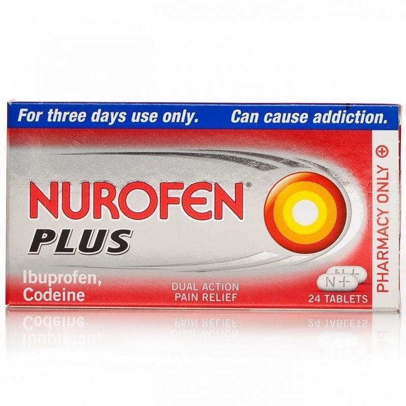 A box of Nurofen Plus tablets, a medication used to relieve pain.