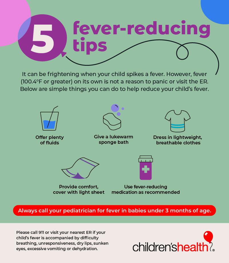 Five tips for reducing a childs fever at home.