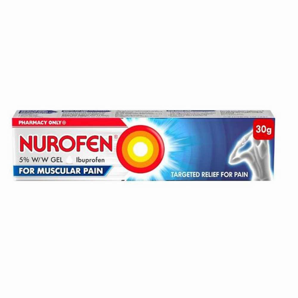 A box of Nurofen gel, a topical pain reliever.