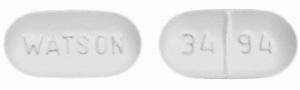 A white oval pill with WATSON on one side and 3494 on the other.