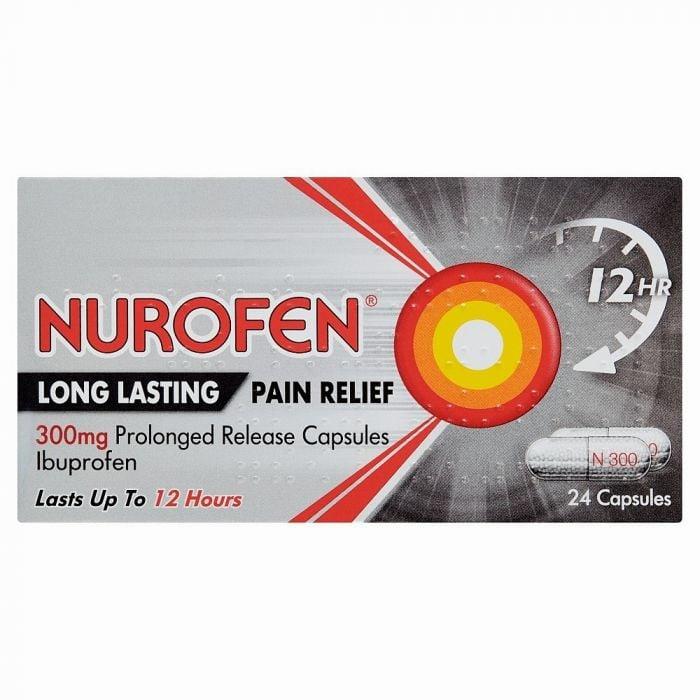 A box of Nurofen capsules, a medication for pain relief.