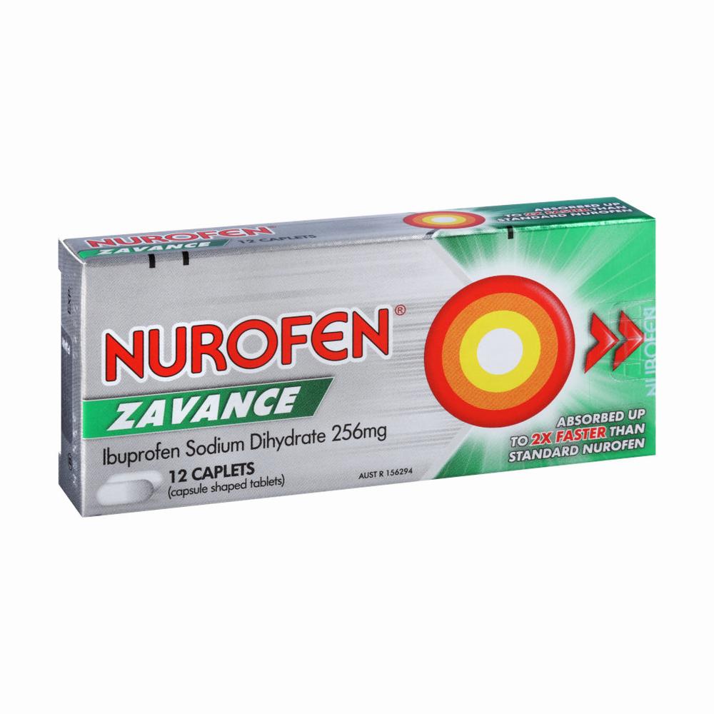 A box of Nurofen Zavance caplets, which contain 256mg of ibuprofen sodium dihydrate.