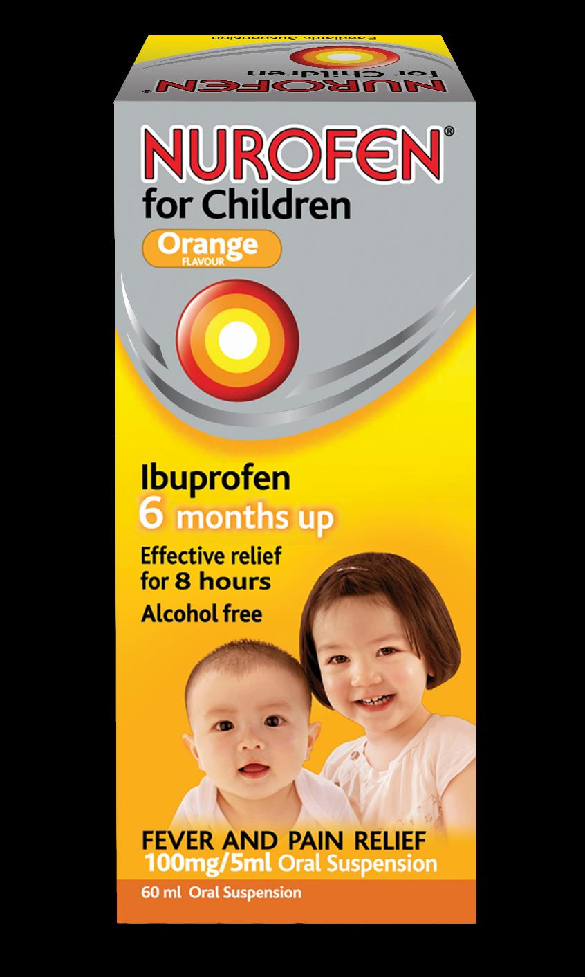 A box of Nurofen for Children, a medication for reducing fever and pain in children 6 months and older.