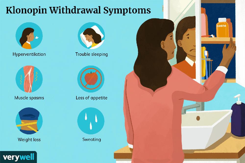 A woman looking in the mirror may be experiencing Klonopin withdrawal symptoms including hyperventilation, trouble sleeping, muscle spasms, loss of appetite, weight loss, and sweating.