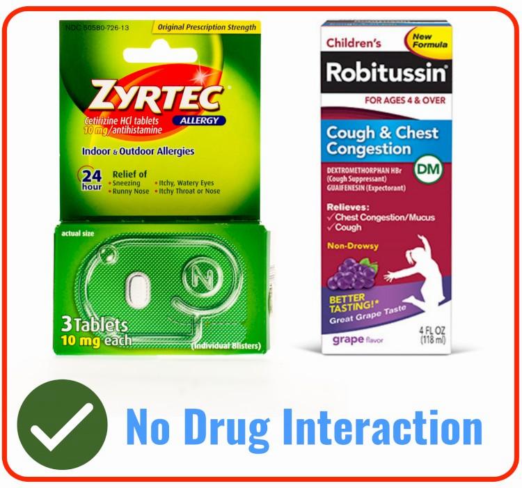 Two packages of medicine with a green checkmark and No Drug Interaction text between them.
