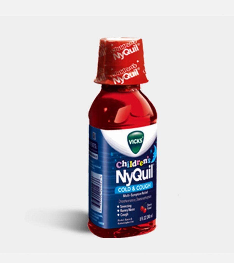A bottle of cherry-flavored childrens NyQuil.