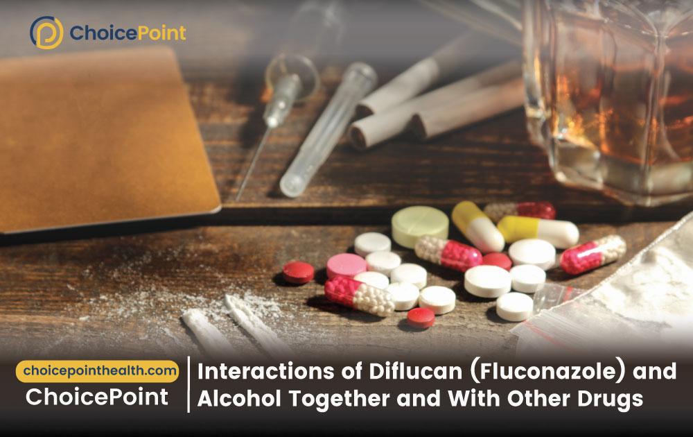 A table with a white background lists possible drug interactions between Diflucan (Fluconazole) and other drugs or alcohol.