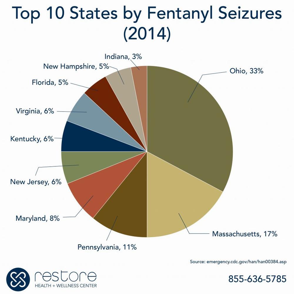 A pie chart of the top 10 states by fentanyl seizures in 2014.