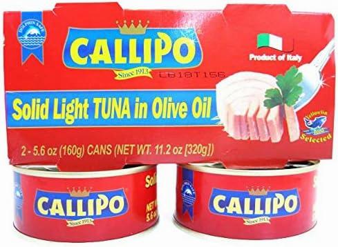 Two cans of Callipo Solid Light Tuna in Olive Oil.