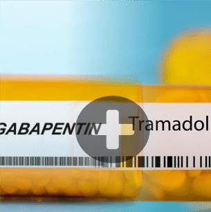 Two orange pill bottles with white labels that say Gabapentin and Tramadol.