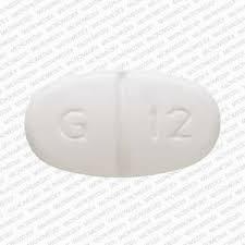 A white oval pill with the imprint G 12 on one side.