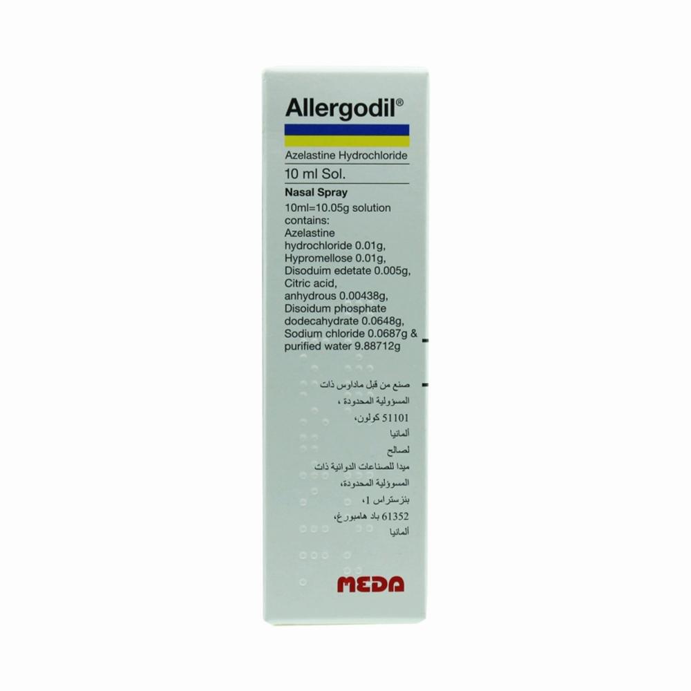 A box of Allergodil nasal spray, a medication used to treat allergies.