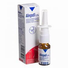 A box and bottle of Allergodil, a nasal spray medication.