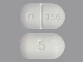 A white oval pill with the imprint n356 on one side and 5 on the other.
