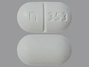 A white oval pill with the imprint n353 on one side and a score line on the other.