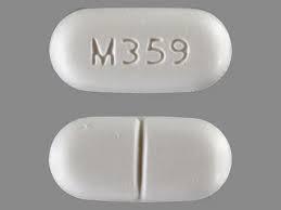 A white oval pill with the imprint M359 on one side and a score line on the other.