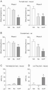 Bar graphs show the effect of Bu and Acp on nociceptive behaviors in the formalin test, tail immersion test and the hot-plate test.