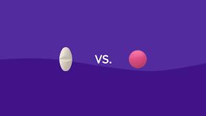 A white oval pill and a round pink pill are shown side by side.