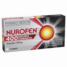 A box of Nurofen Double Strength tablets, a pharmacy medicine for pain relief.