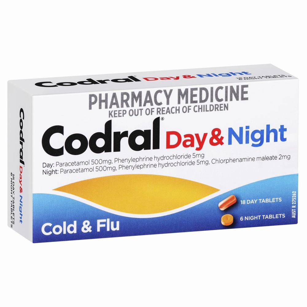 A box of Codral Day & Night cold and flu tablets.